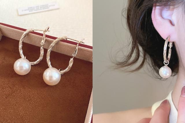 [韓國飾品連線] 正韓S925純銀 簡約時尚淺咖啡金珍珠耳圈 📍韓國連線預購收單日：4/19
