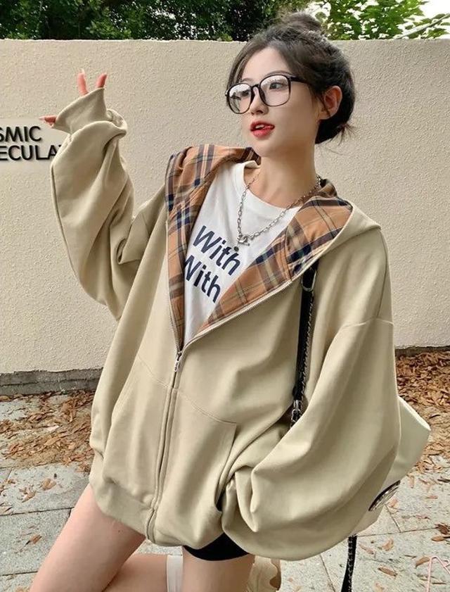 秋冬新款格紋慵懶連帽外套(預購)