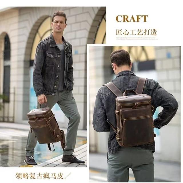 瘋馬皮復古英倫旅行休閑背包 #長期團