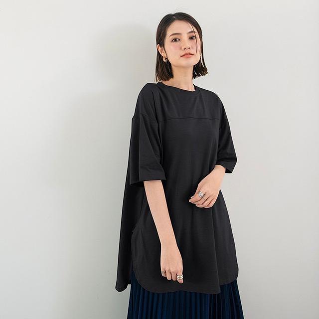 【預購商品】【0710結單】【批發】懶惰風拼接開叉大碼中長款T恤 260708-25