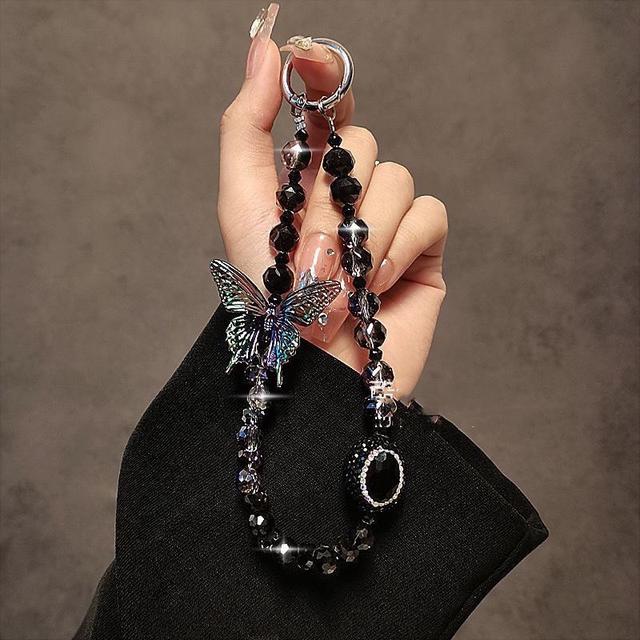 ins奢華高級黑色蝴蝶短款手機鏈(預購)