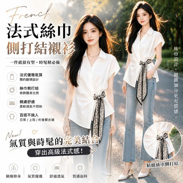 【預購商品】【0727結單】【批發】法式絲巾側打結襯衫 260725-27