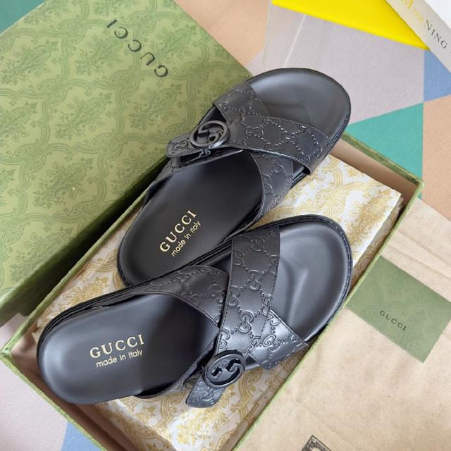 2025Gucci 古奇 夏季新款 双G 老花 夹脚 一字拖 交叉凉鞋 厚底