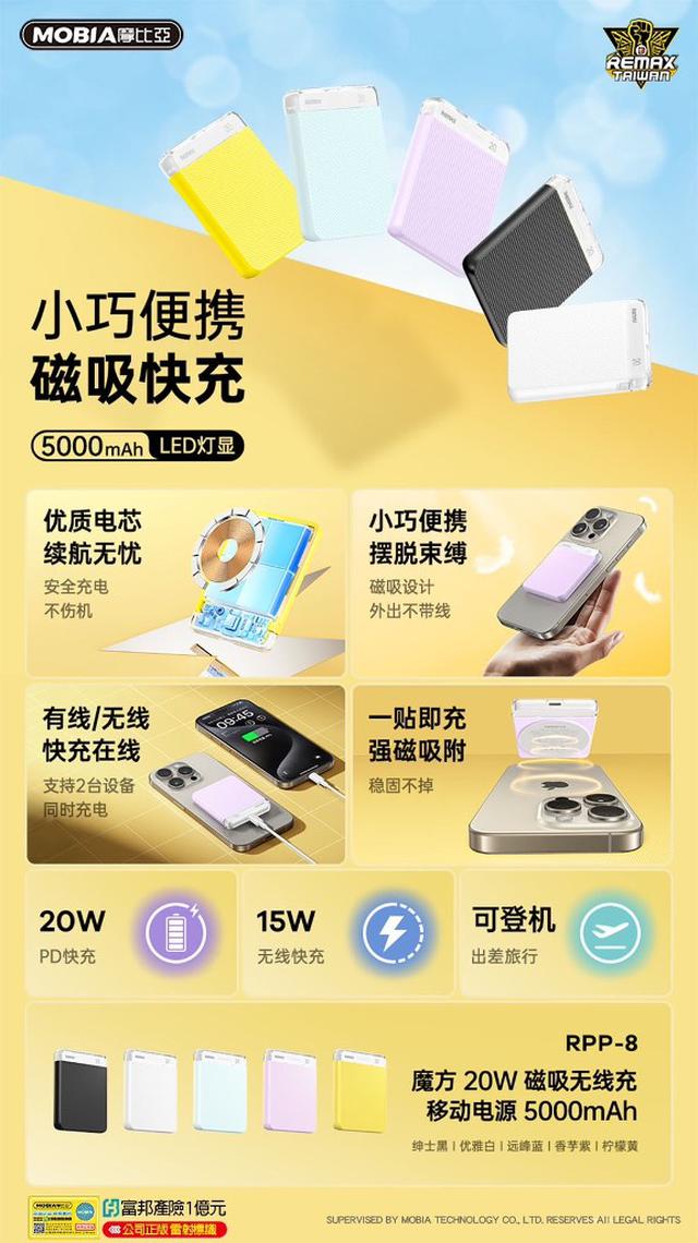 【預購商品】【0128結單】【批發】Remax魔術方塊20W磁吸無線充行動電源5000mAh