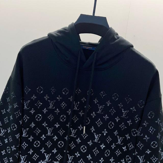 LOUISVUITTON/路易威登420克纯棉连帽卫衣 品牌字母老花渐变半身印花LOGO标识