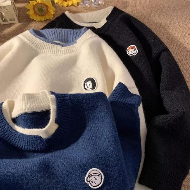 K1507-假兩件針織圓領寬鬆針織上衣毛衣