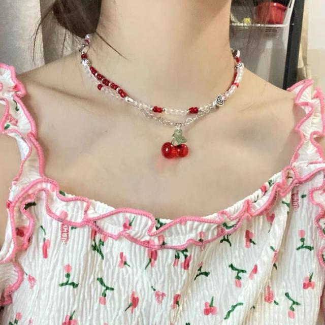 🌹NovaAmi🌹可愛少女愛心櫻桃串珠項鍊