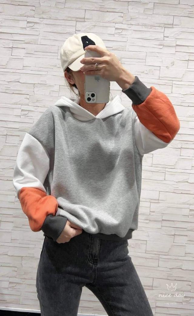 韓標 撞色刷毛帽T(預購）