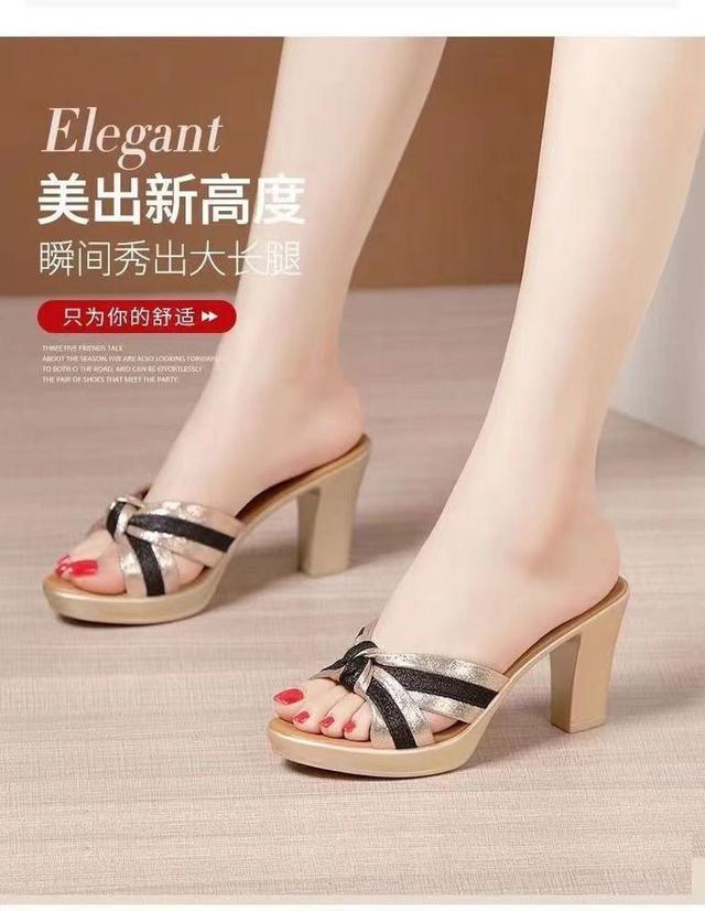【長期團2025】【預購商品】【批發】韓系時尚拼色粗高跟魚嘴涼鞋 40367