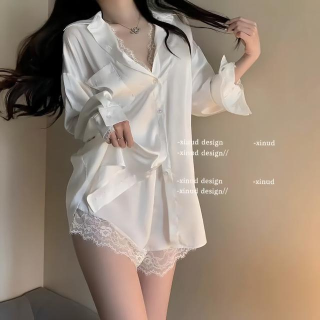 【預購商品】【0409結單】【批發】男友風蕾絲性感睡衣兩件套 260406-39