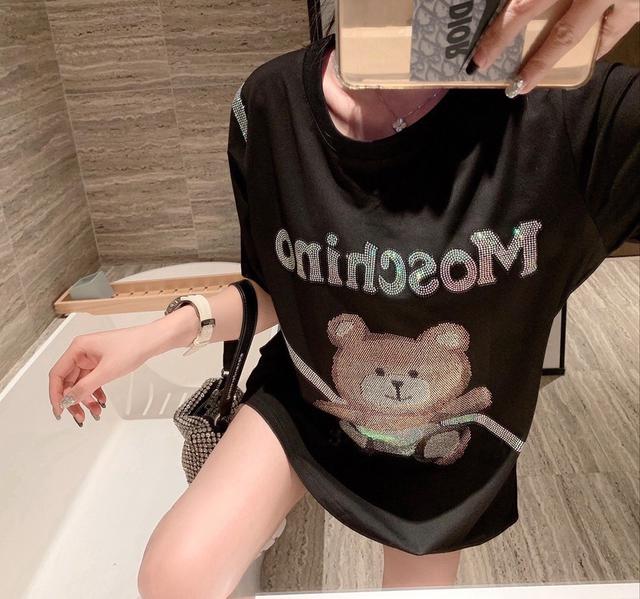 潮牌春夏燙鑽小熊T