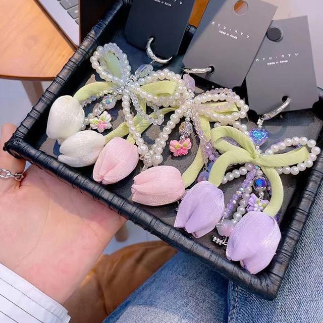 唯美手工鬱金香蝴蝶結百搭多層掛件手機鏈(預購)