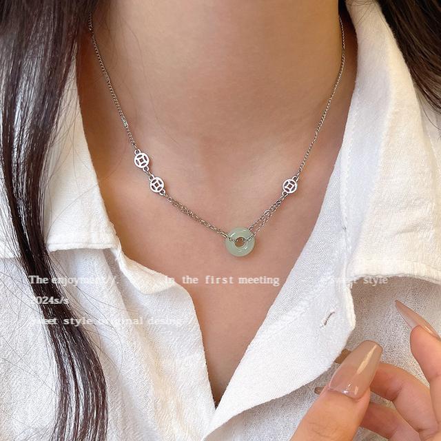 【長期團2025】【預購商品】【批發】韓系氣質仿玉髓平安扣鎖骨項鍊 86122