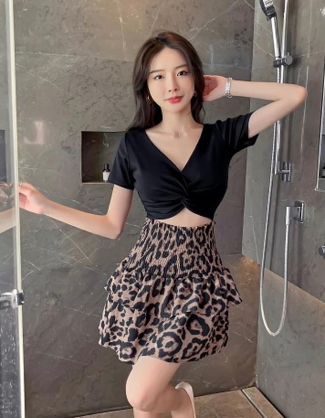 🌹NovaAmi🌹辣妹V領性感露腰豹紋裙兩件套