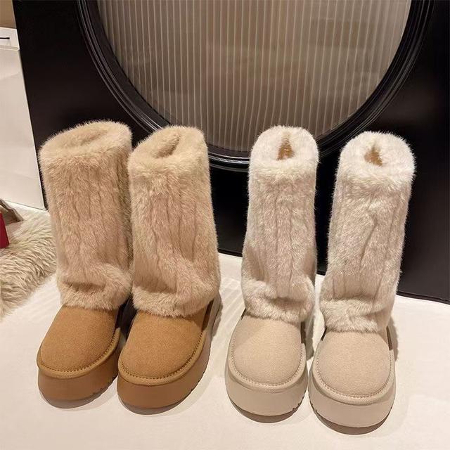 韓版冬季加厚毛毛中筒棉靴(預購)