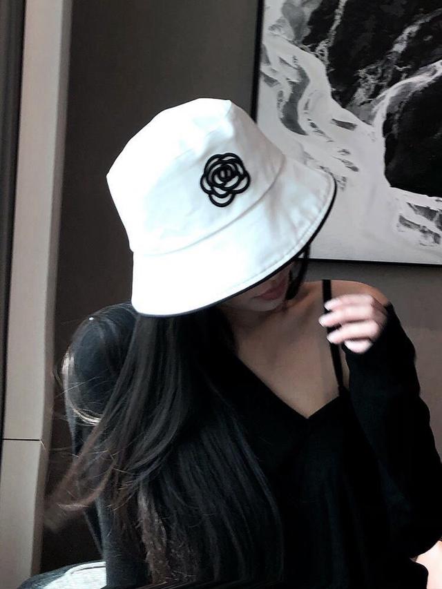 日系夏季新款刺繡山茶花百搭漁夫帽