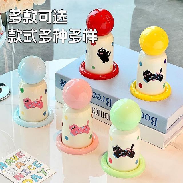 ins高顏值多巴胺波點小貓牙籤收納罐(預購)