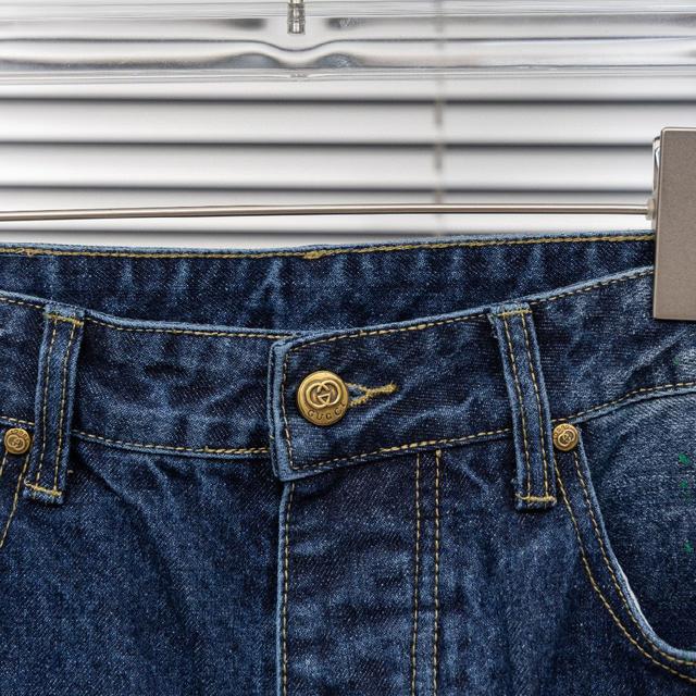 古驰CUCCI织带手绘涂鸦牛仔长裤