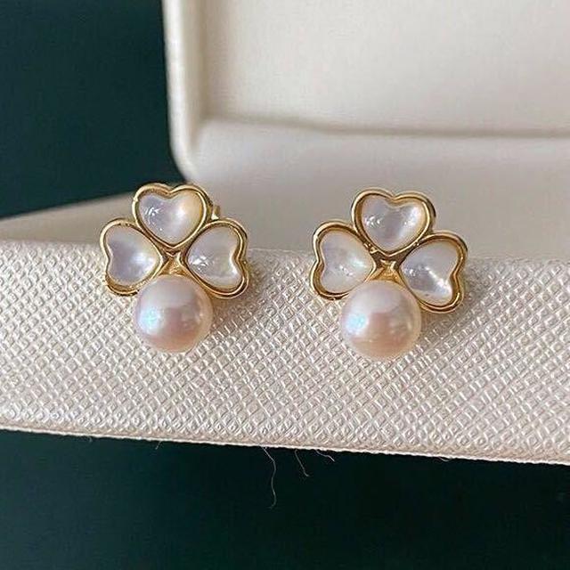 韓國Dorocy Étoile幸運草珍珠耳針(一副) #11/02