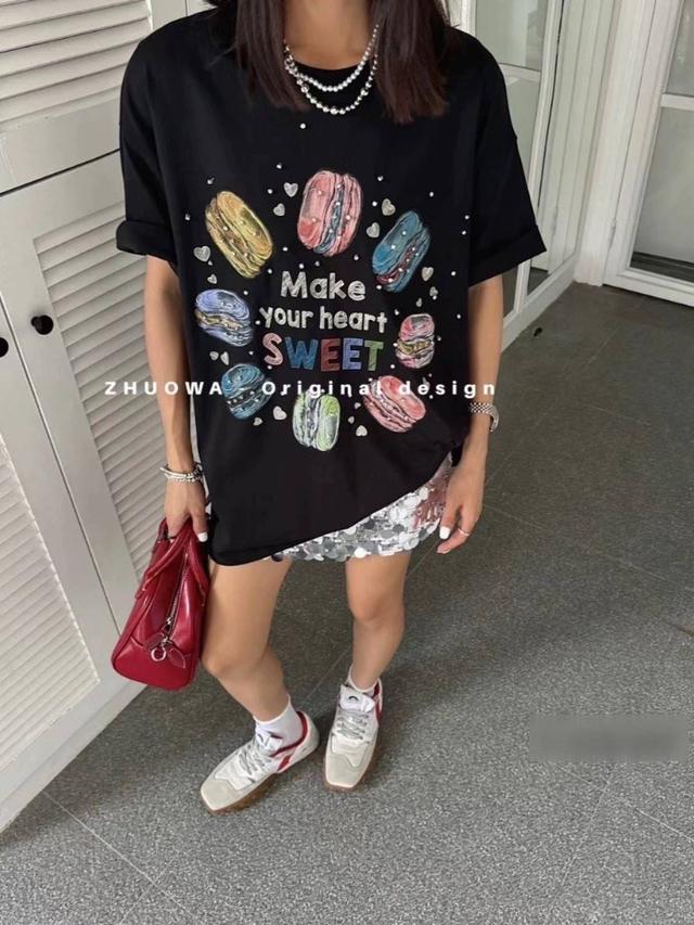 彩色繽紛馬卡龍立體貼鑽超萌棉T(預購)