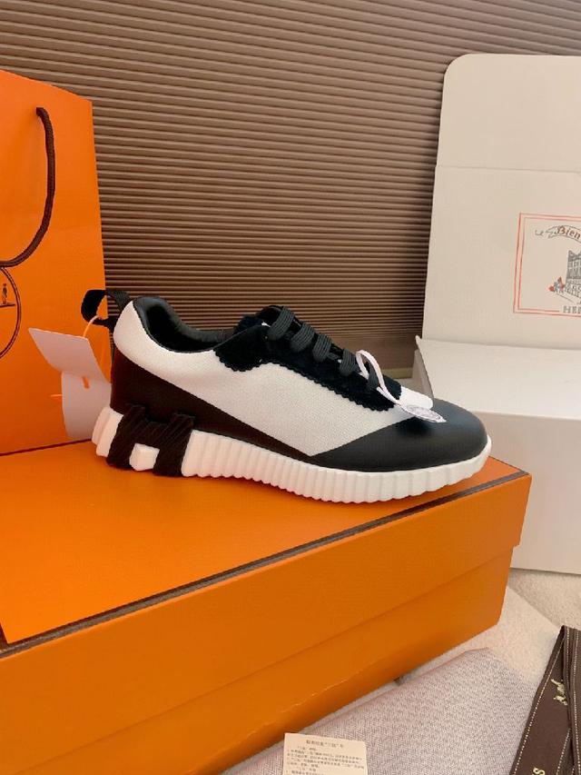 情侣款Hermes 爆单新品Bouncing运动鞋  轻Napa小牛皮拼接麂皮