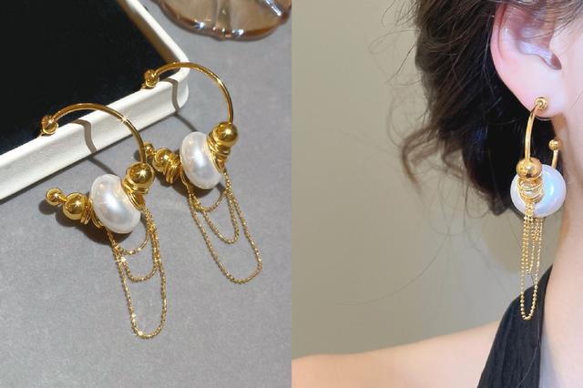 [韓國飾品連線] 正韓S925純銀 高級感個性珍珠流蘇C形耳圈 📍韓國連線預購收單日：4/19