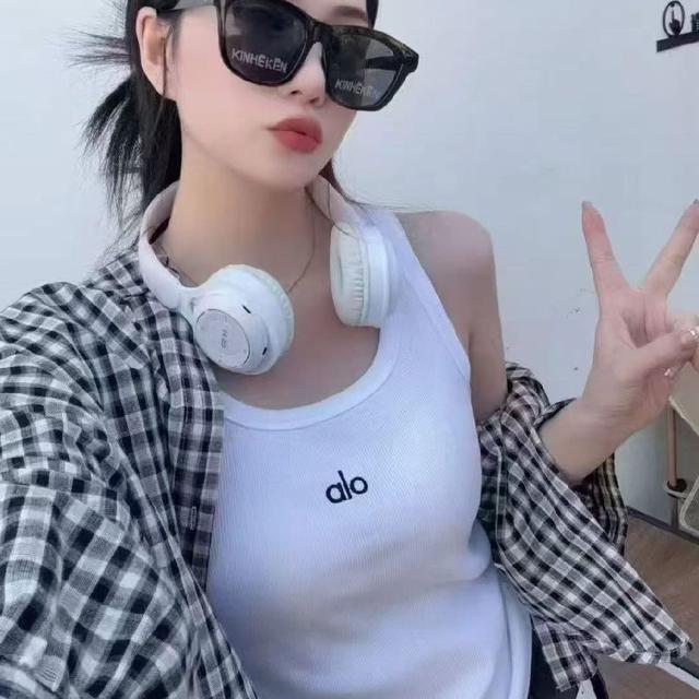 K1572-Alo刺繡螺紋修身無袖背心