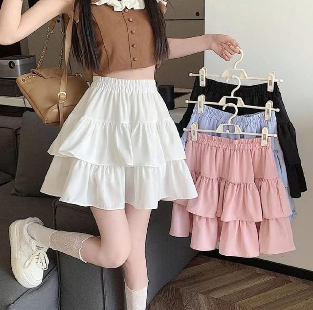 K1575-高腰顯瘦遮胯蛋糕造型短褲裙