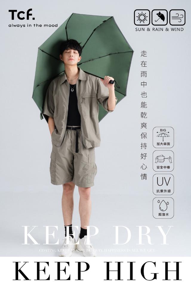 預購 Tcf. 雨珠走開! 桃皮絨 超潑水 大傘面安全自開收雨傘（反光條邊）【25吋】06/35收單