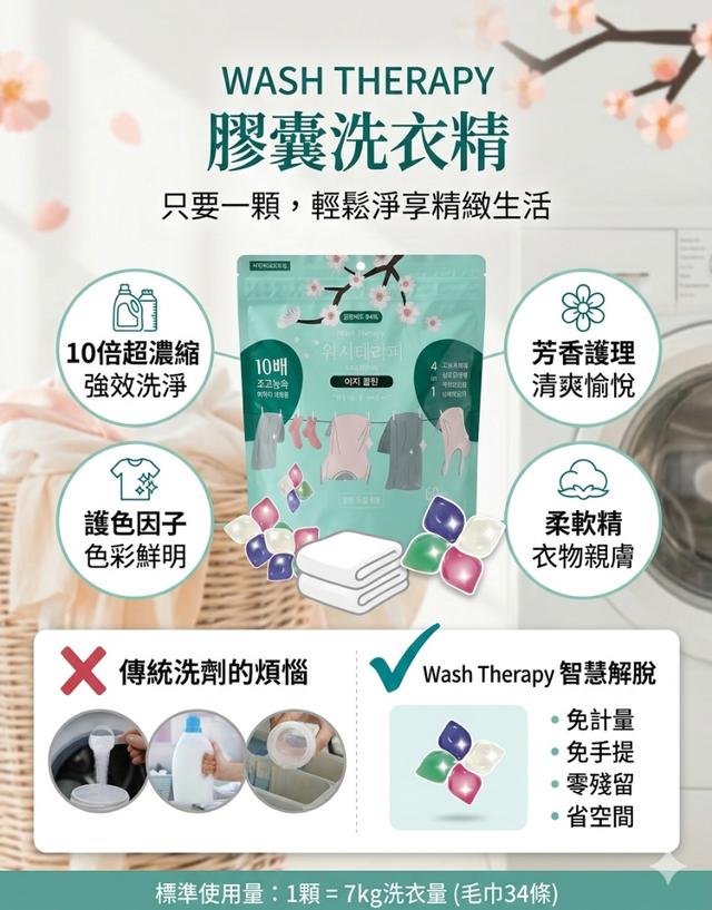 預購 韓國 Wash Therapy 4in1 洗衣膠囊(60顆/袋)-5/27號中午12點結單