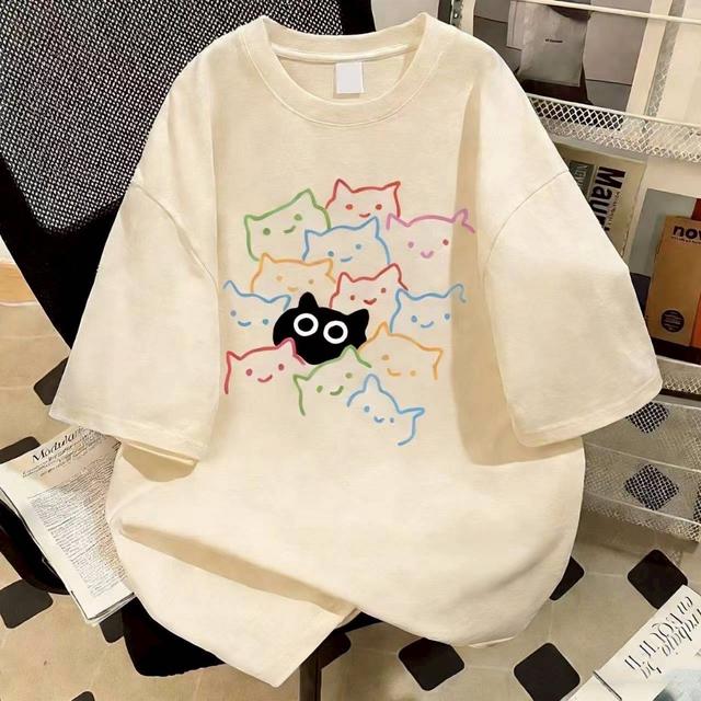 預購 彩色線條小貓短袖上衣-4/15號中午12點結單