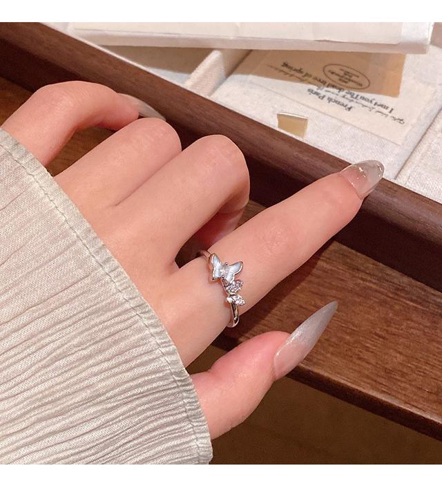 【長期團2026】【預購商品】【批發】韓系氣質滴釉蝴蝶鑲鑽可調節戒指 86602