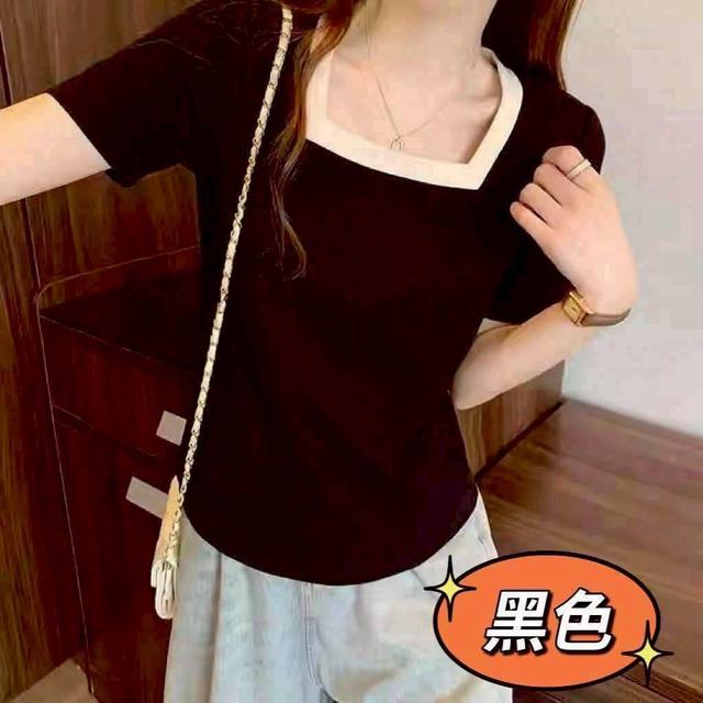 【預購商品】【0817結單】【批發】拼色微設計方領短袖上衣 250813-16