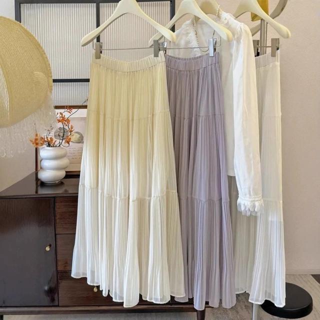 壓褶新款寬鬆A字大擺半身裙