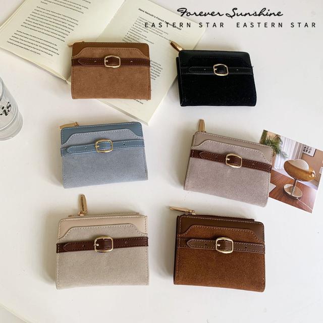 韓版簡約時尚拼接兩折短款皮夾(預購)