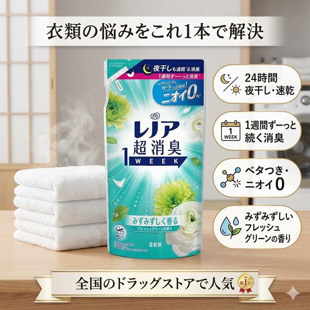 預購 日本 P&G 蘭諾｜1WEEK 衣物超消臭柔軟精 補充包－新鮮綠香 380ml《一組2袋》