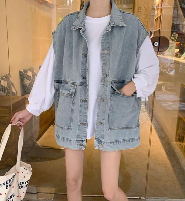 K1574-韓版中長款百搭寬鬆牛仔背心