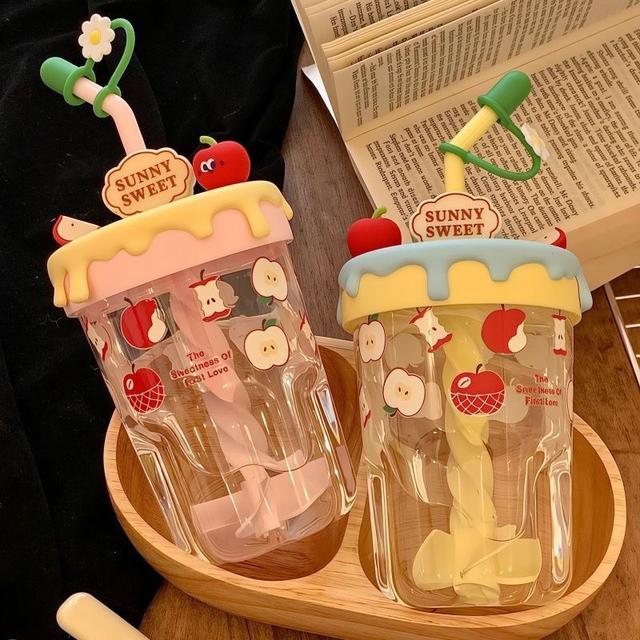 ins蘋果奶油高顏值攪拌吸管水杯(預購)