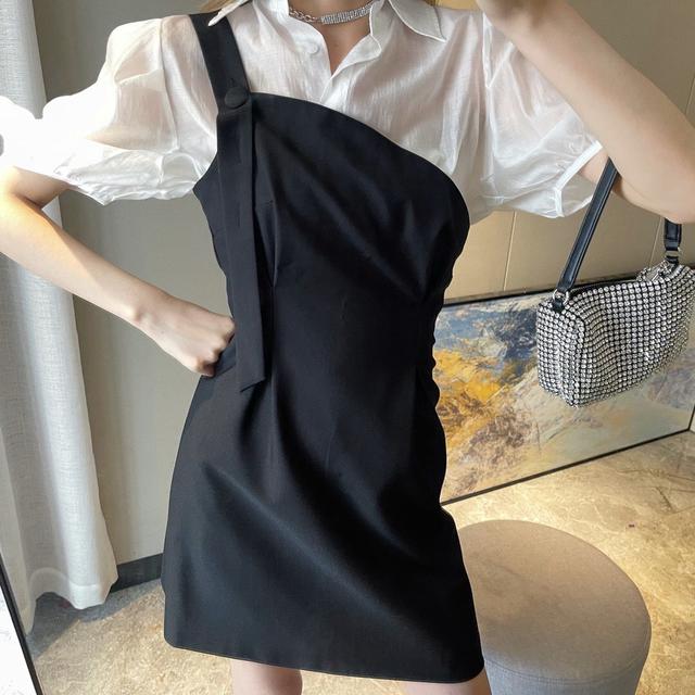 淑女泡泡背带裙