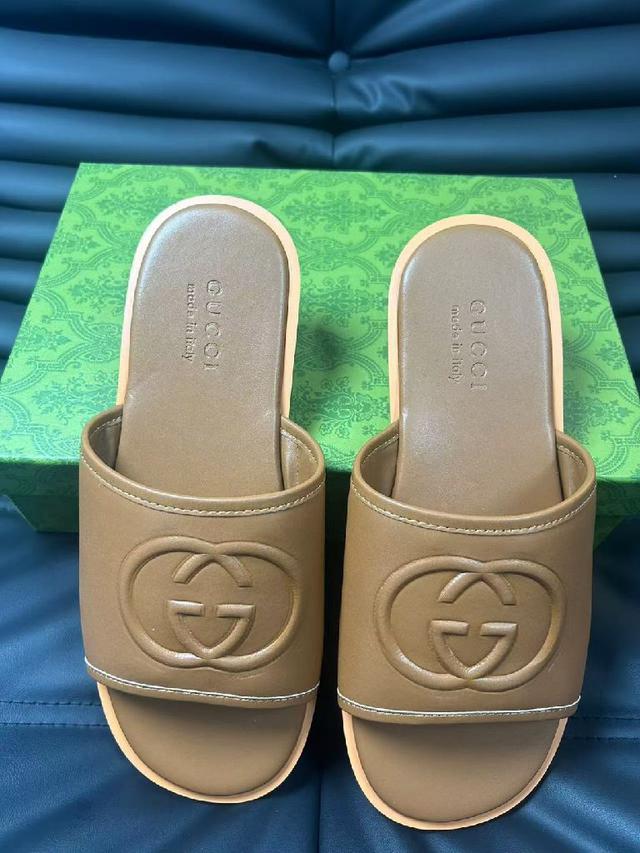 2024Gucci 古奇 夏季新款 双G 老花 夹脚 一字拖 交叉凉鞋 厚底 拖