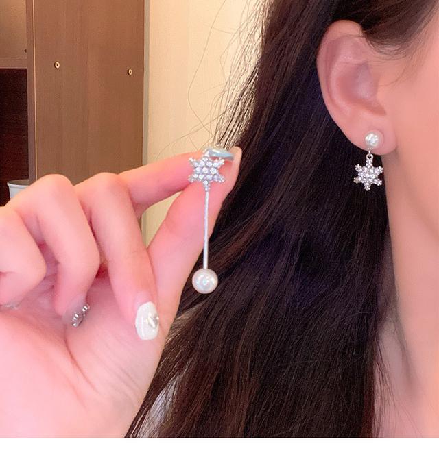【長期團2025】【預購商品】【批發】韓系氣質雪花鑲鑽珍珠 925銀針耳環 86316