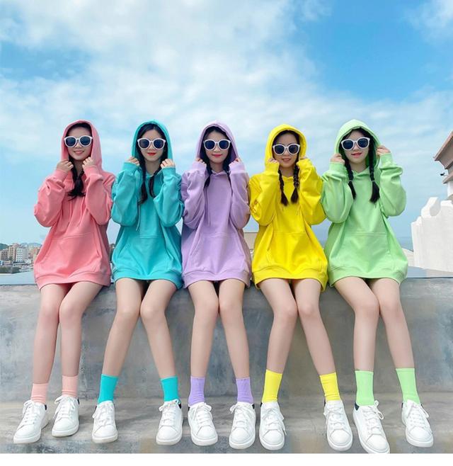 情侶閨蜜款糖果色純色加絨加厚連帽衛衣(預購)