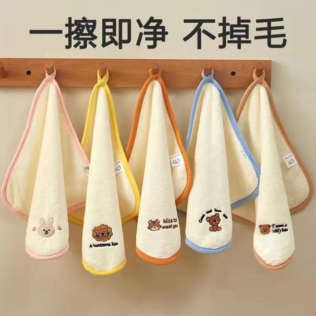 【預購】【1220結單】【批發】兒童小動物-刺繡超柔珊瑚絨小方巾5條 G2378