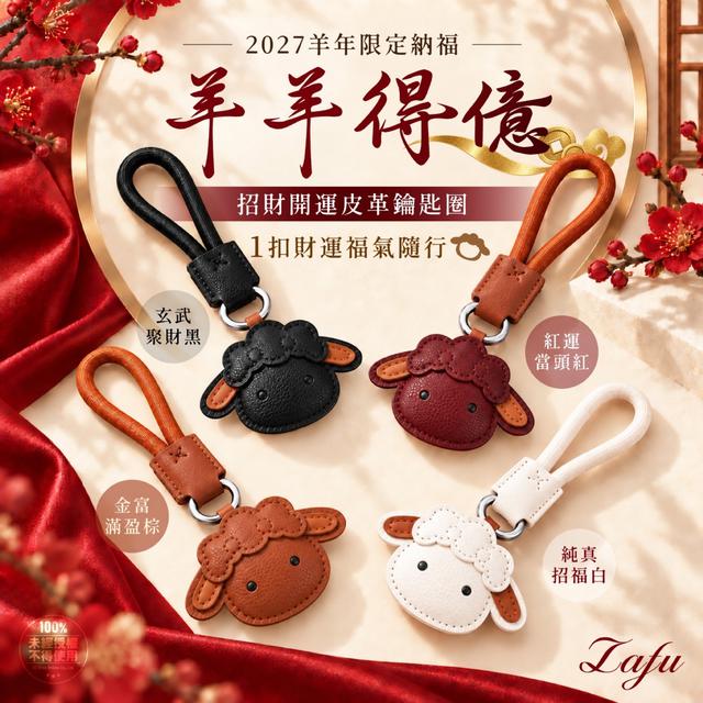 預購 LAFU菈馥® 2027羊羊得億｜招財開運皮革鑰匙圈-10/14號中午12點結單
