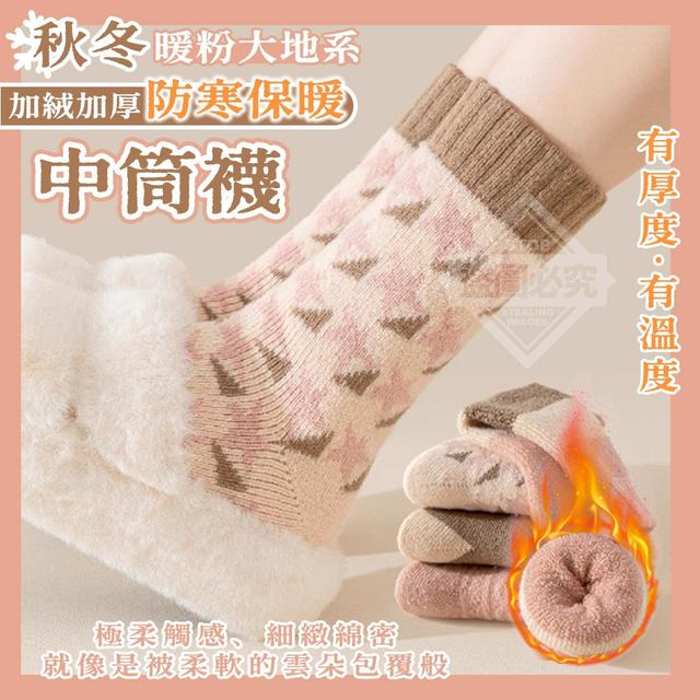 【預購商品】【1225結單】【批發】秋冬暖粉大地系 加絨加厚防寒保暖中筒襪5雙 251222-14
