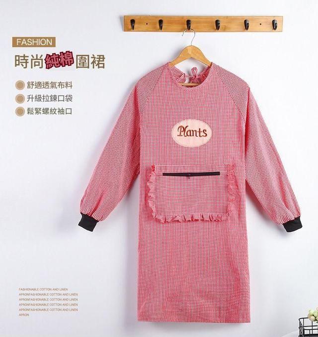 CJ- 廚房長袖反穿衣帶兜防水圍裙