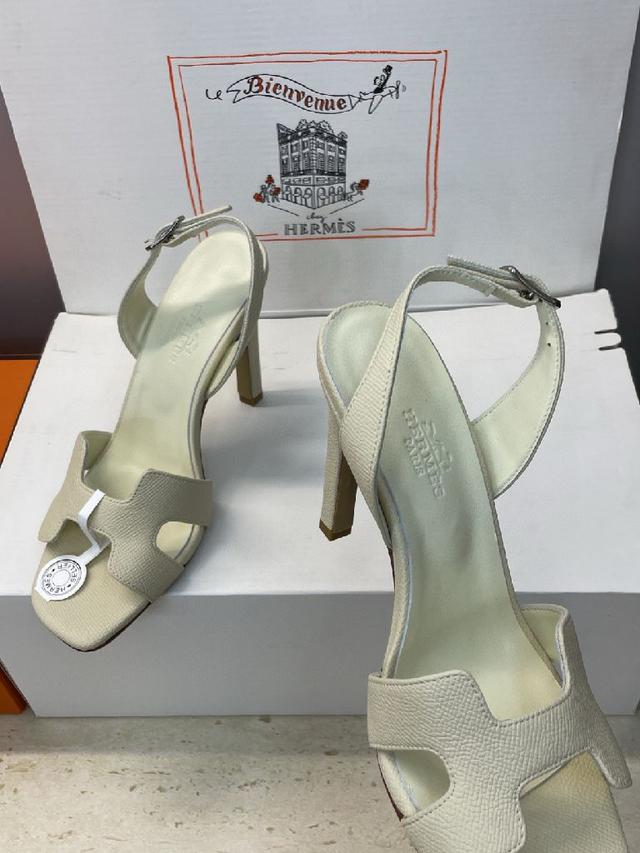 高跟果冻色工字拖女鞋  H家字母logo方头露趾后空凉鞋