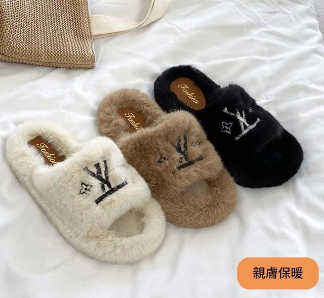 S266-L牌刺繡網紅百搭雲朵毛毛拖鞋