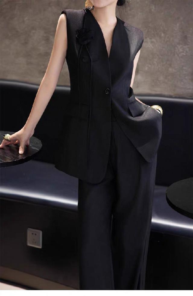 高级中式飞袖立领中长上衣+松紧短裤套装 整体印花装饰 衣