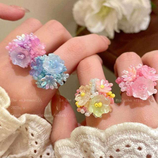 ins少女多巴胺繡球花串珠戒指(預購)